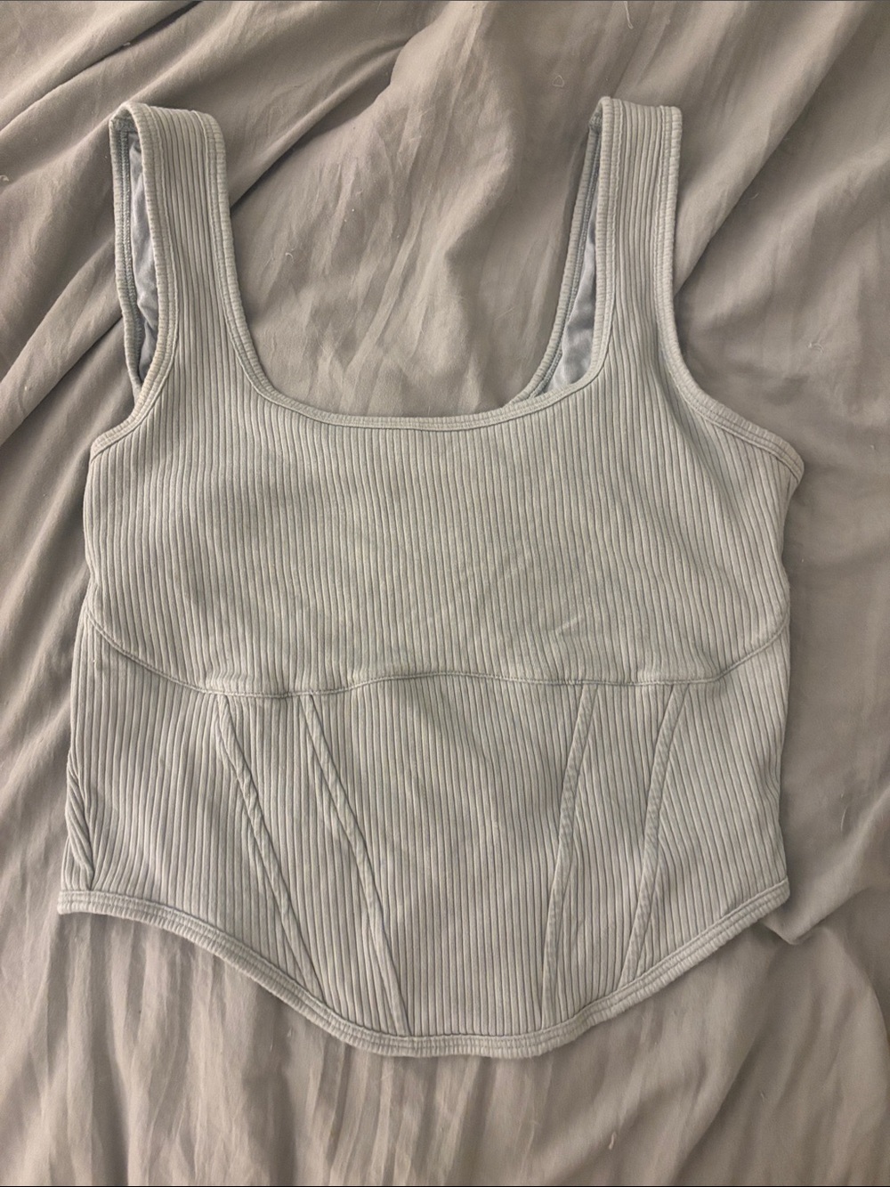 Ribbed Scoop-Neck Mock Corset Tank Top